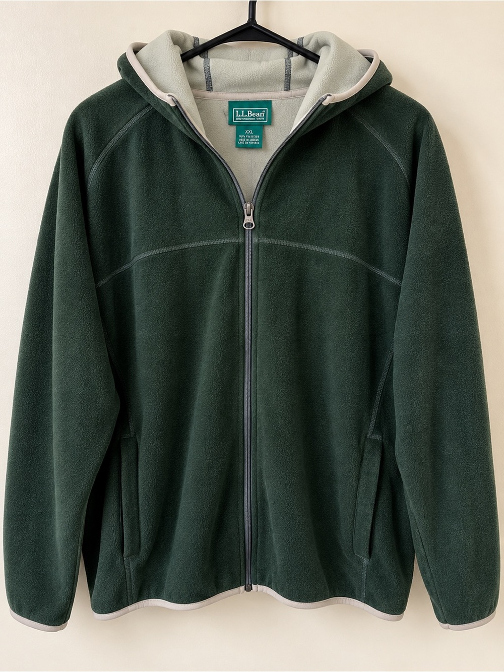 L.L.Bean Men’s XXL Green Full Zip Hooded Fleece Jacket Outdoor